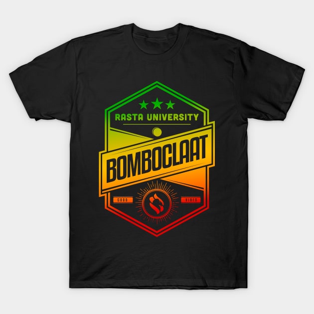 Rasta University Bomboclaat Rasta Colors Reggae T-Shirt by rastauniversity